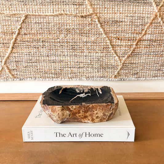 Natural petrified wood bowl from Indonesia with organic edge