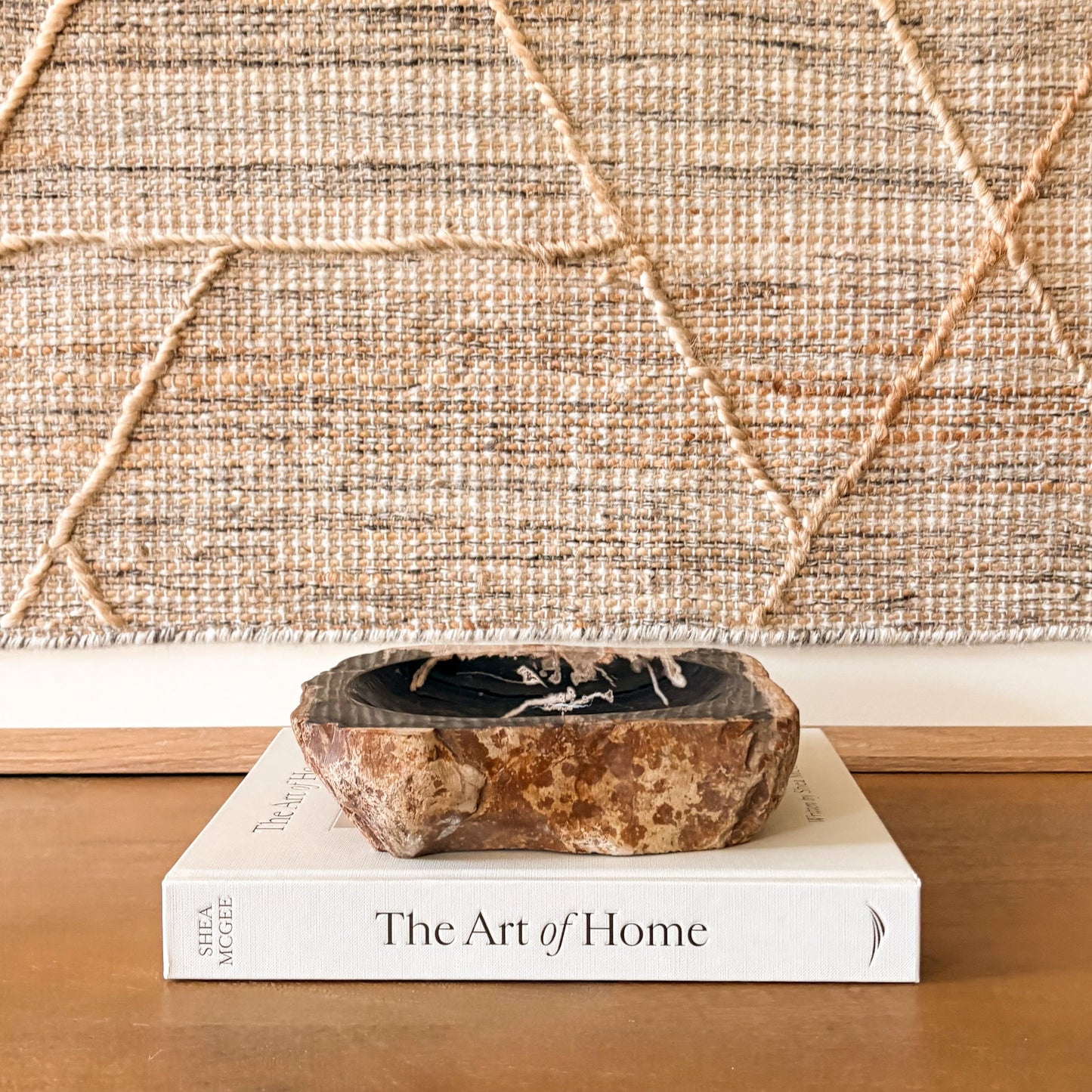 Small petrified wood bowl Madagascar fossil wood decor piece