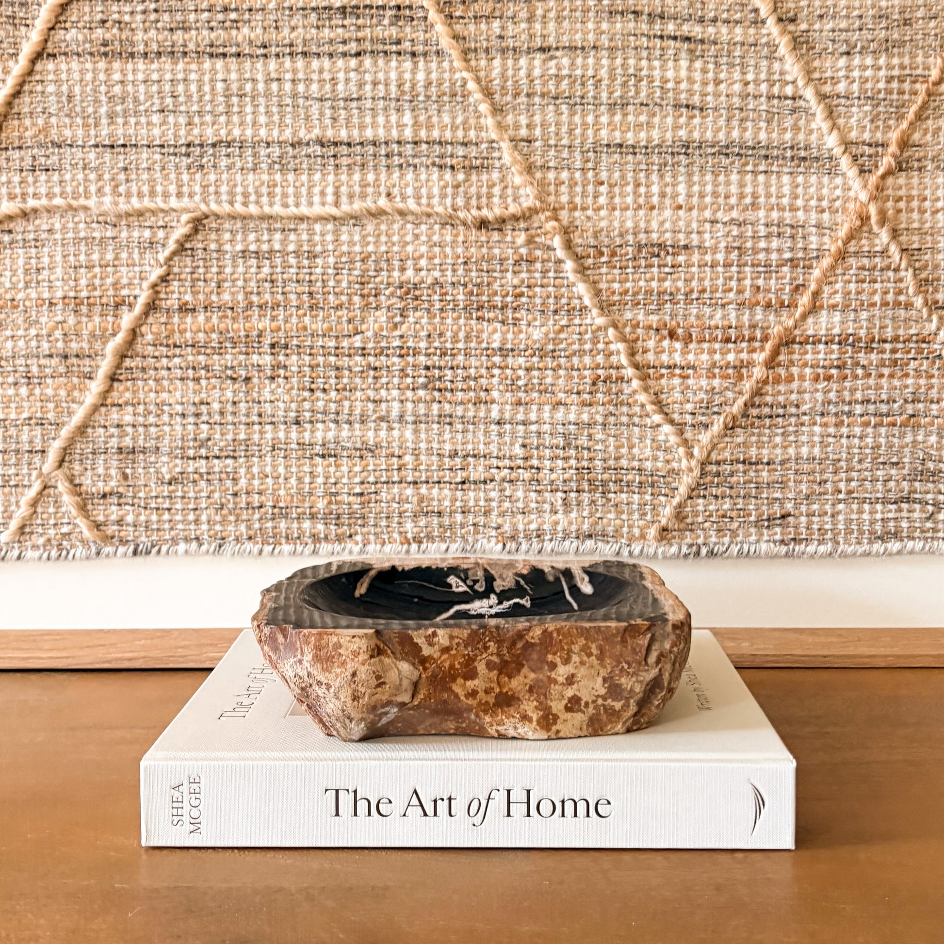 Small petrified wood bowl Madagascar fossil wood decor piece