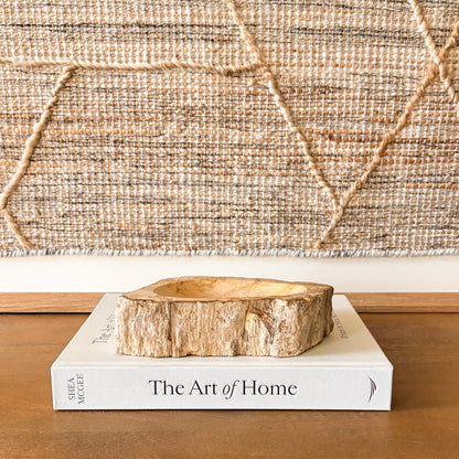 Hand carved Indonesian petrified wood bowl with natural fossil wood texture