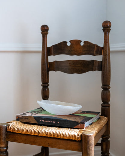 Small white onyx decorative canoe bowl crafted from natural stone