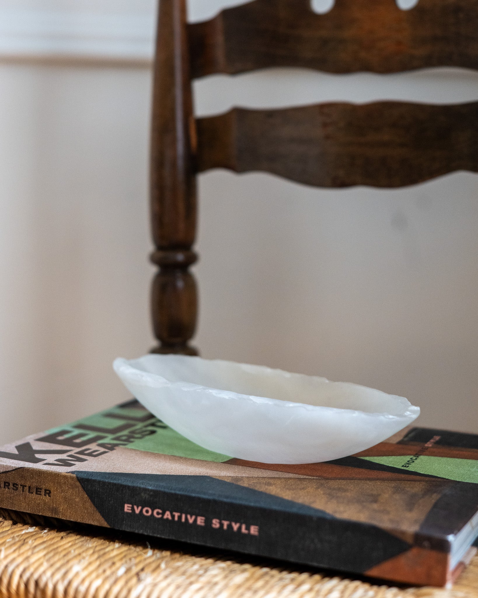 Hand carved white onyx canoe centerpiece for coffee table decor