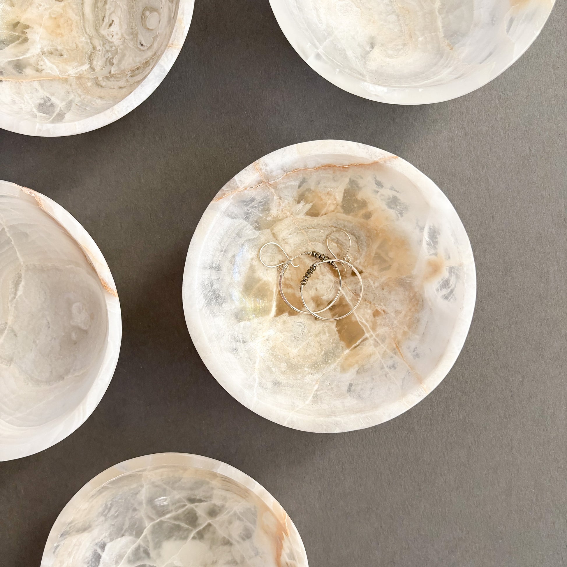 Minimalist white onyx bowl for jewelry, keys, and keepsakes
