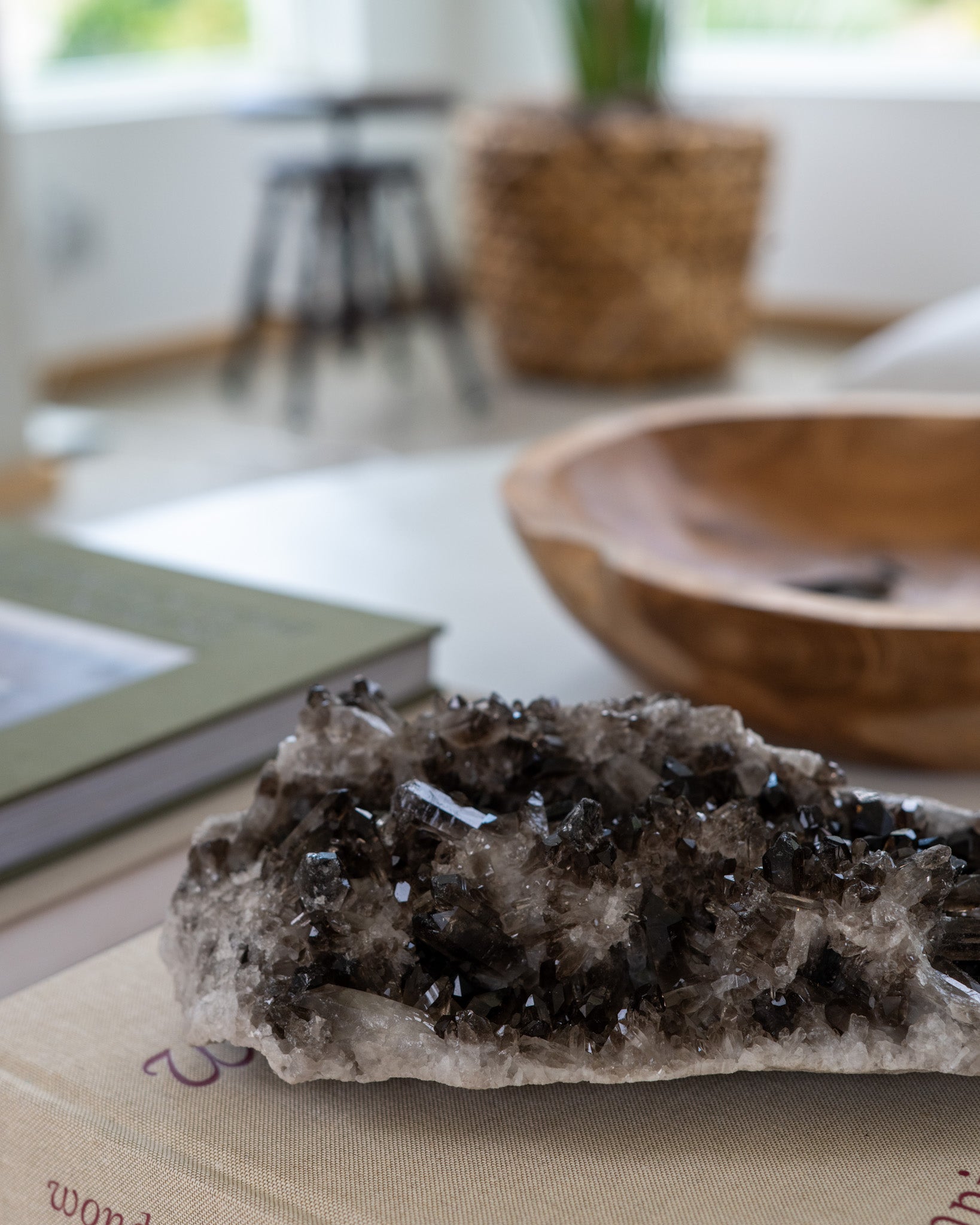 Smoky quartz cluster display specimen featuring translucent smoky brown crystals