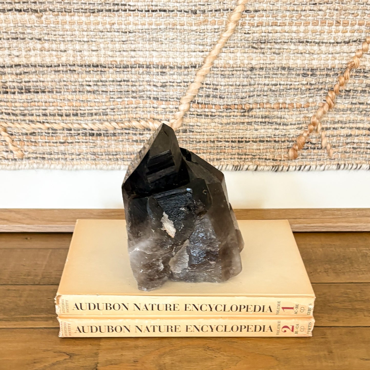 Smoky quartz crystal cluster used as natural home decor