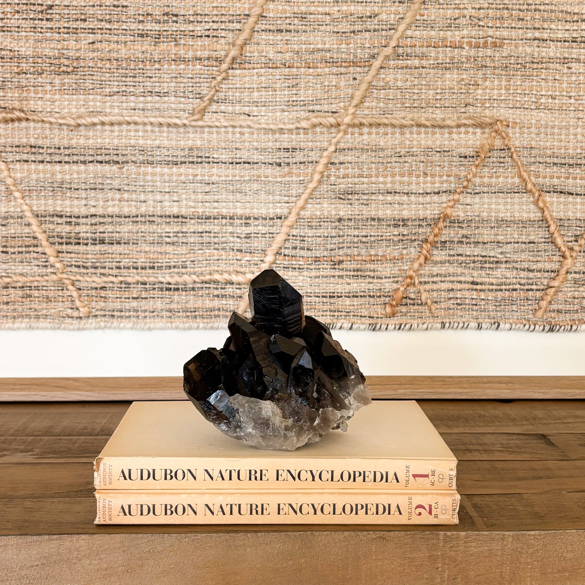 Smoky quartz crystal cluster decorative mineral specimen used as natural home decor.