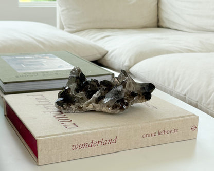 One-of-a-kind smoky quartz crystal cluster featuring natural mineral formations