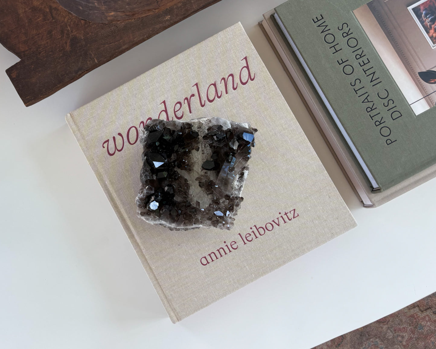 Unique smoky quartz crystal cluster with naturally formed crystal points and earthy tones