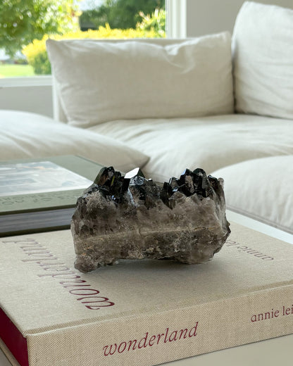 Authentic Brazilian smoky quartz crystal cluster with sparkling natural crystals