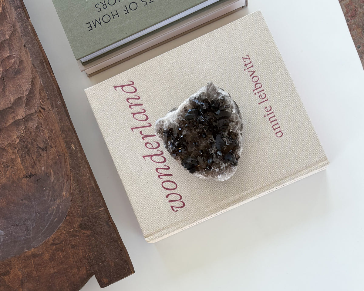 One-of-a-kind smoky quartz crystal cluster featuring natural mineral formations