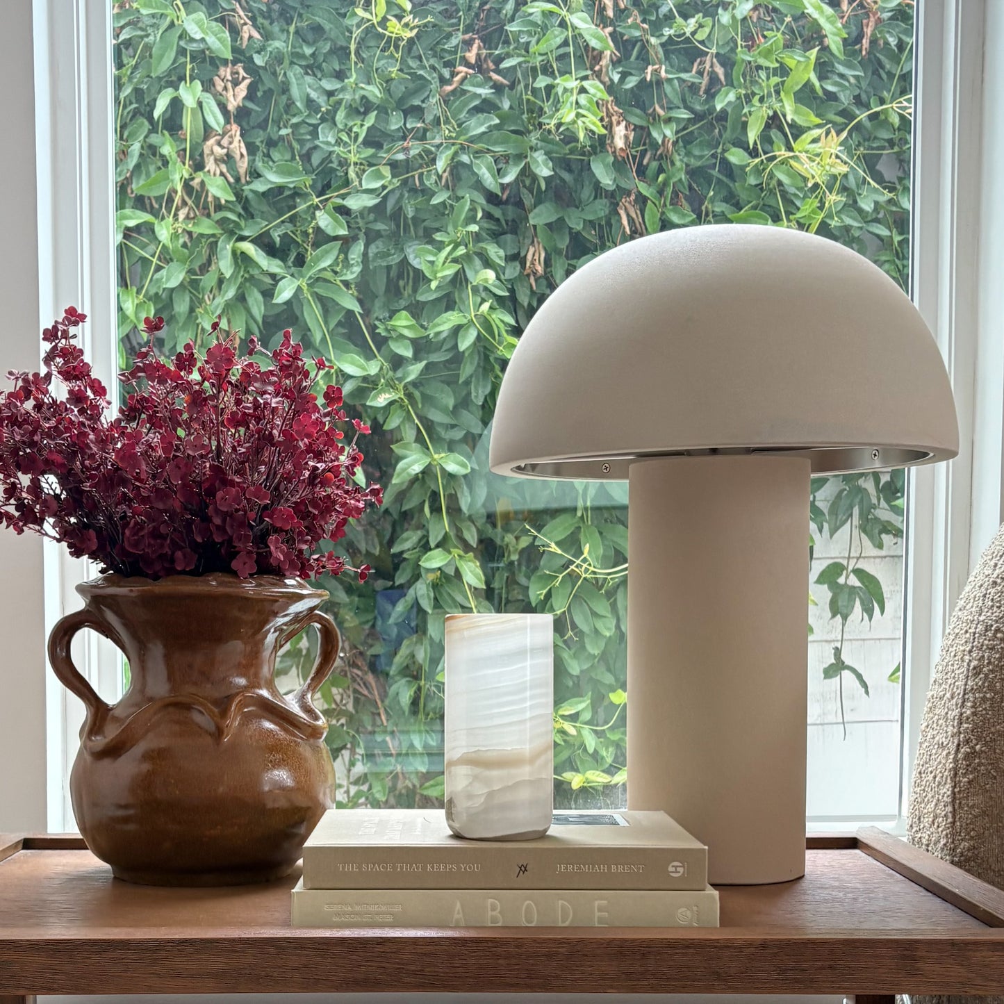 Tall white onyx cylinder candle holder crafted from genuine natural onyx