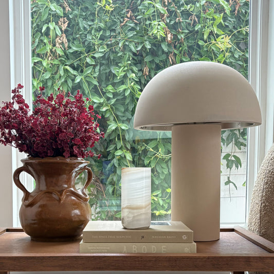Tall white onyx cylinder candle holder crafted from genuine natural onyx