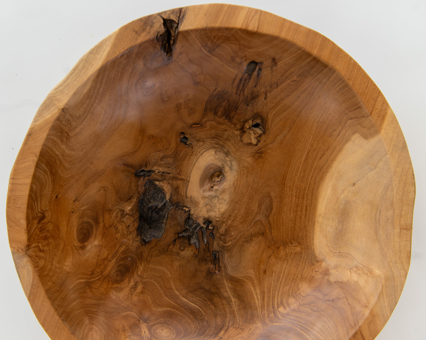 Artisan-crafted teak wood bowl for coffee table or console décor