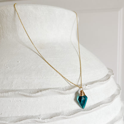 teal-blue crystal pendant necklace