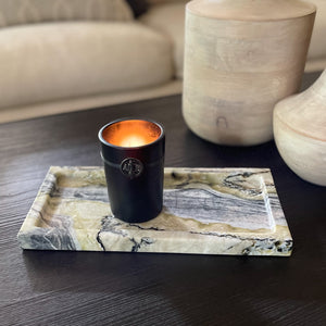 black, cream and chartreuse marble tray