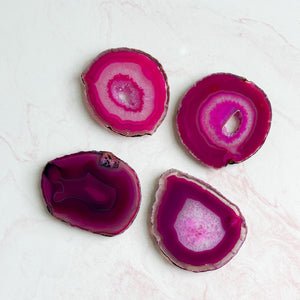 Open image in slideshow, Vibrant Fuchsia Agate Coaster Set
