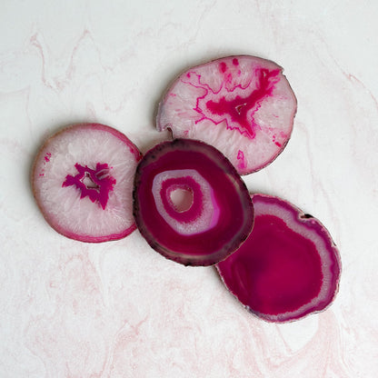 Vibrant Fuchsia Agate Coaster Set