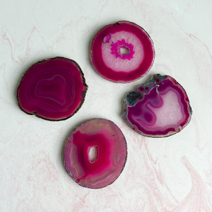 Vibrant Fuchsia Agate Coaster Set