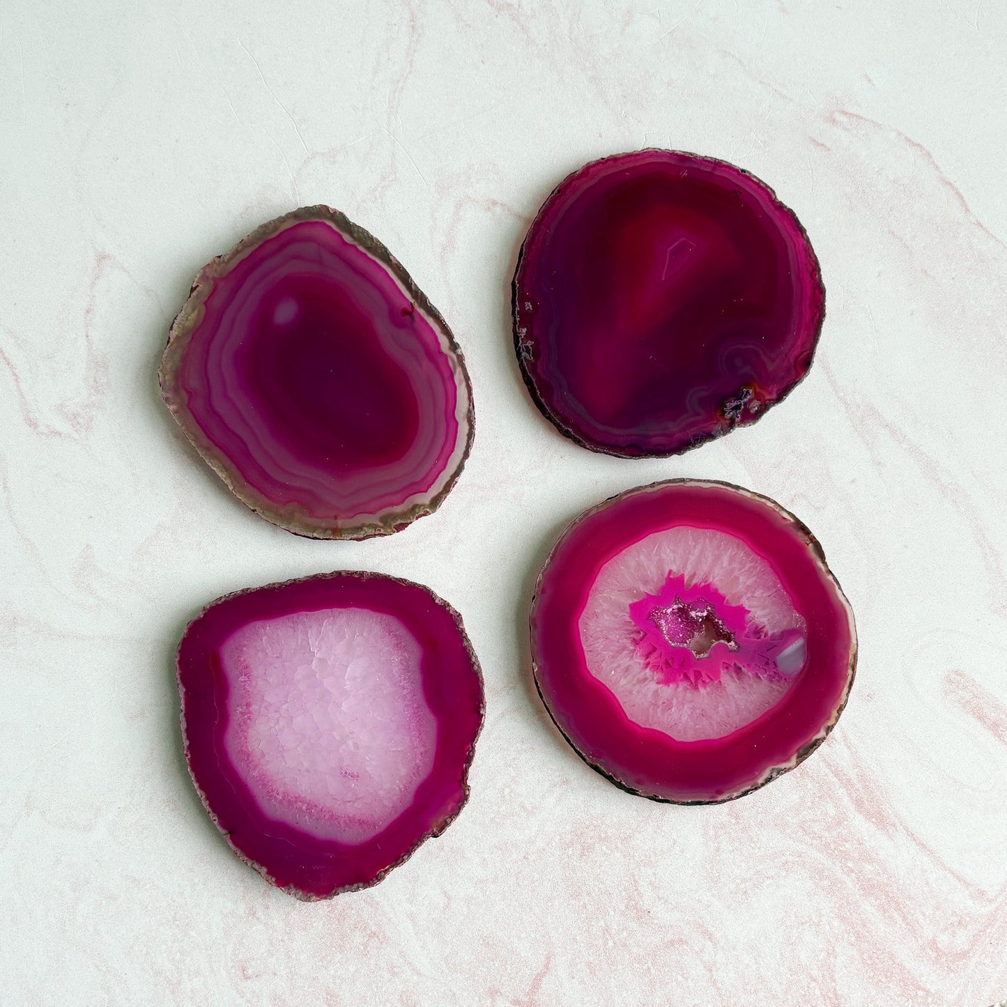Vibrant Fuchsia Agate Coaster Set