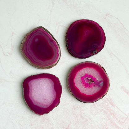 Vibrant Fuchsia Agate Coaster Set