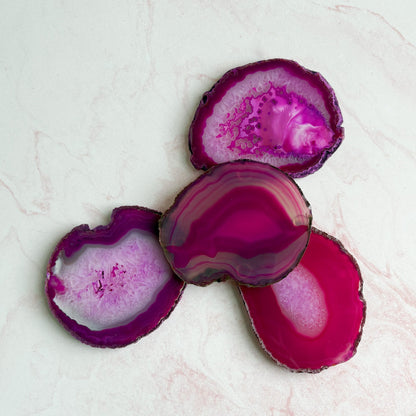 Vibrant Fuchsia Agate Coaster Set