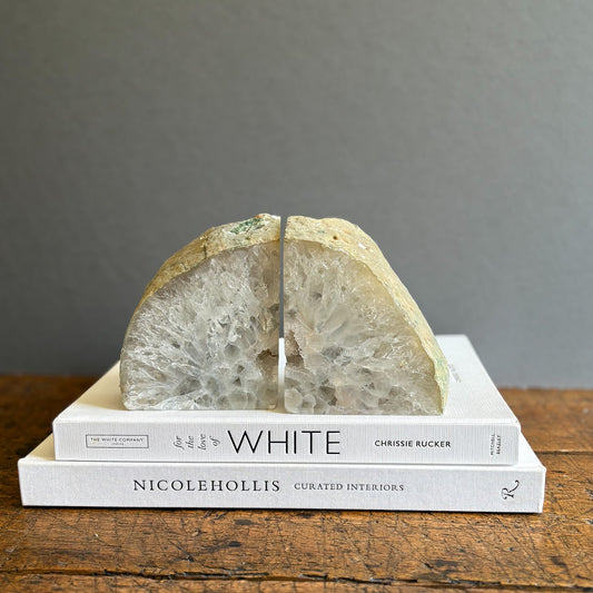 White Agate Druzy Bookend Pair