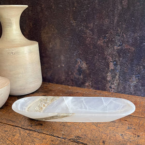 decorative white onyx oblong bowl