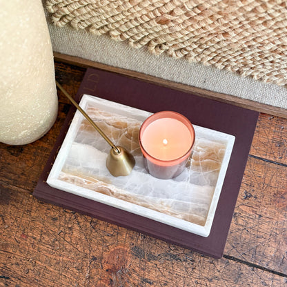 decorative white and brown onyx coffee table tray