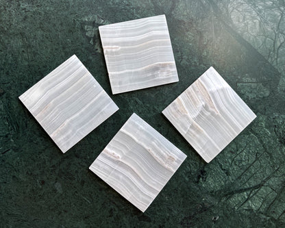 Decorative white onyx drink coaster set made from genuine natural stone