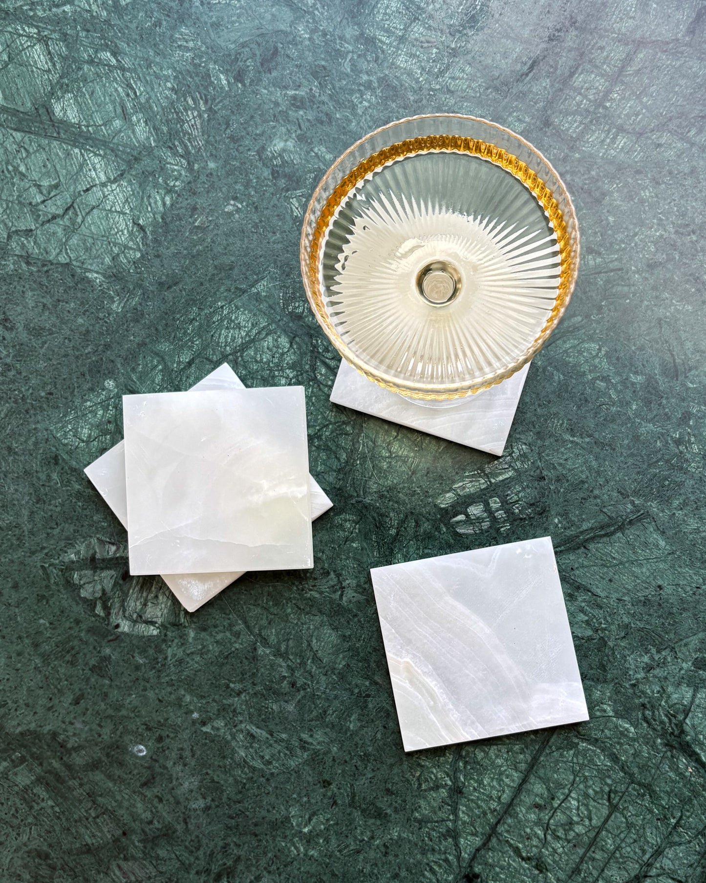 Natural white onyx stone coaster set for coffee tables, bars, and home entertaining