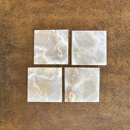 white stone coaster set