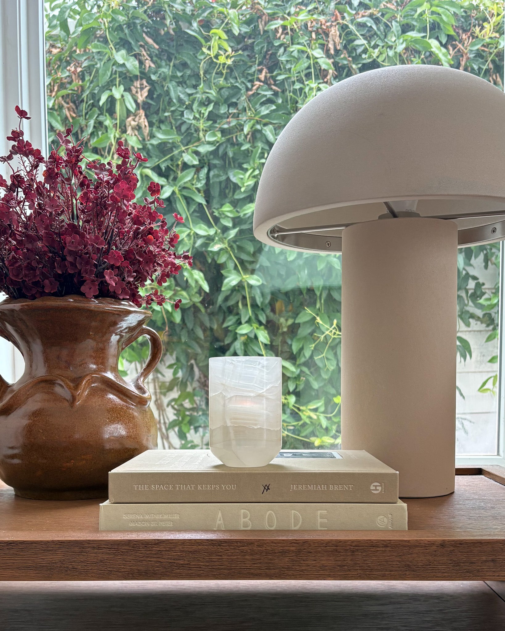 Genuine white onyx candle holder with unique natural stone veining