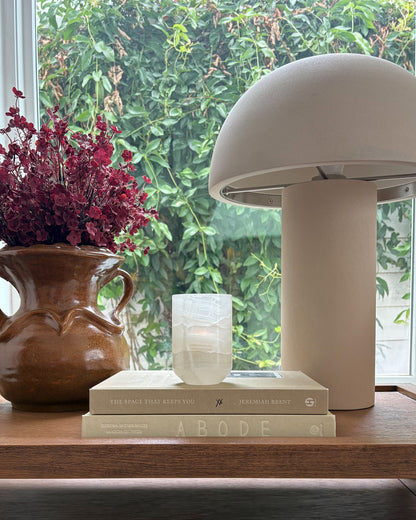 Genuine white onyx candle holder with unique natural stone veining