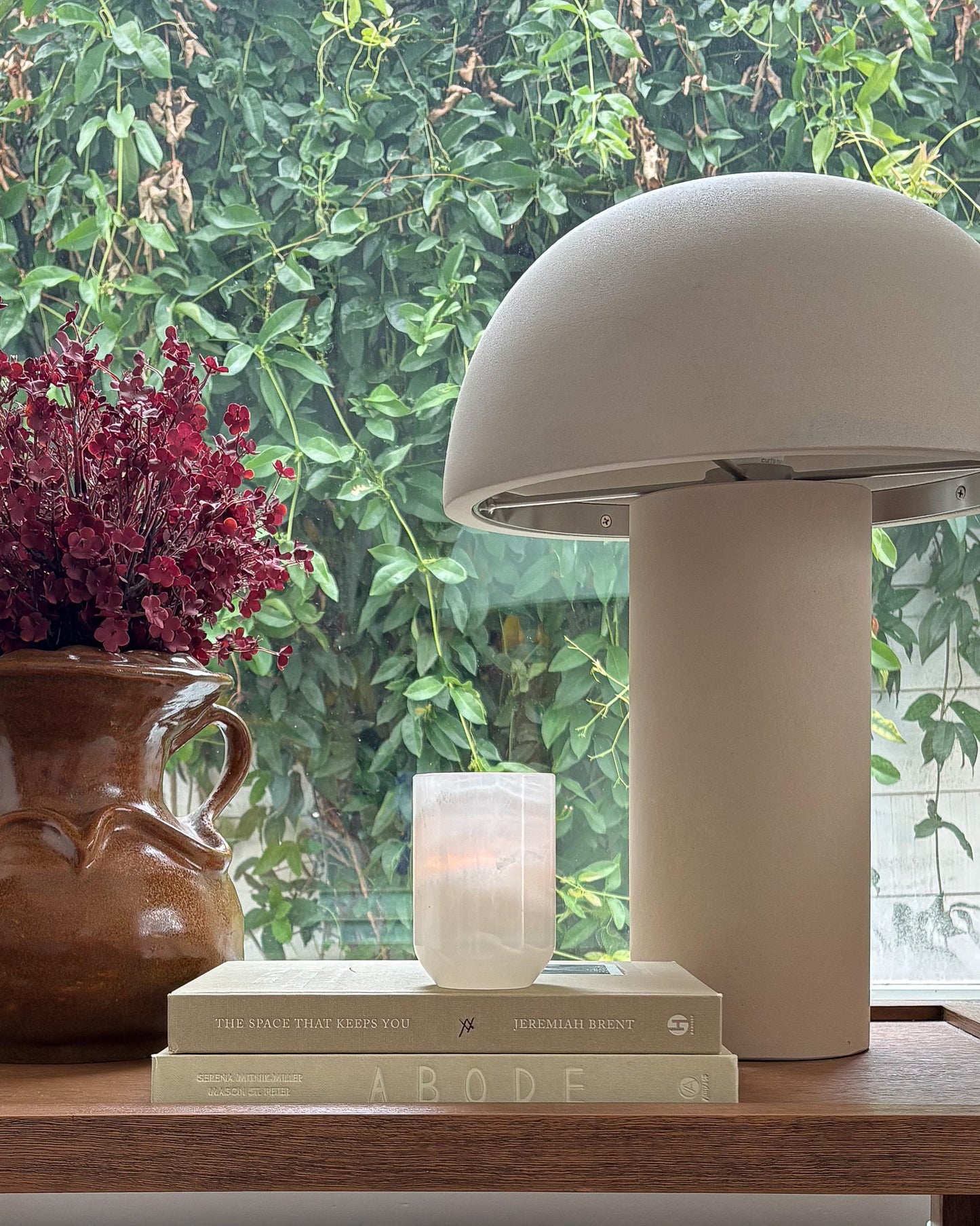 Handcrafted white onyx cylinder candle holder for coffee table styling