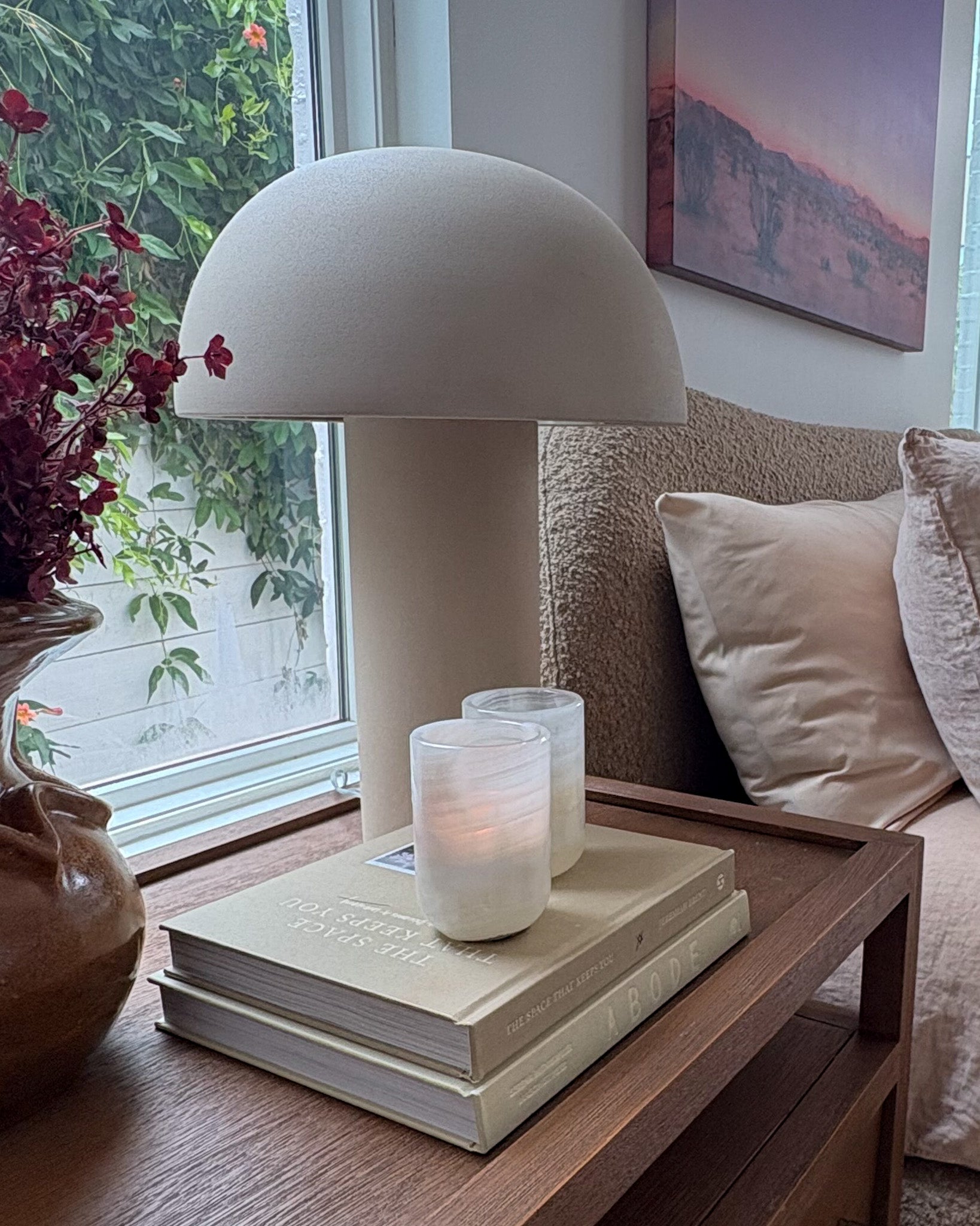 Sculptural white onyx candle holder for console table décor
