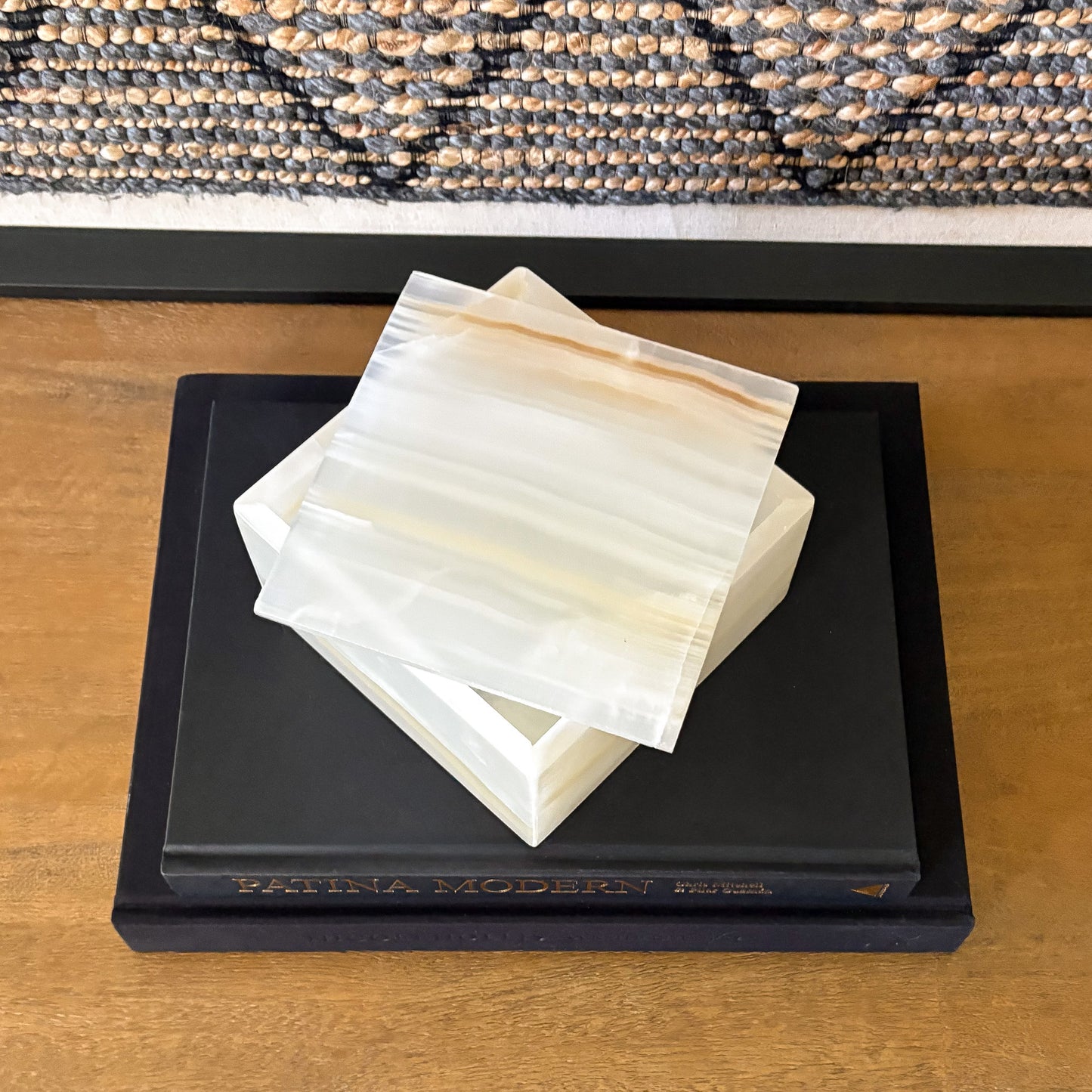 Luxury onyx jewelry box open with removable lid