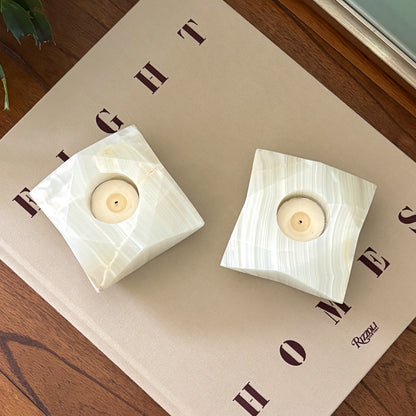 Modern geometric white onyx tealight candle holders for home décor
