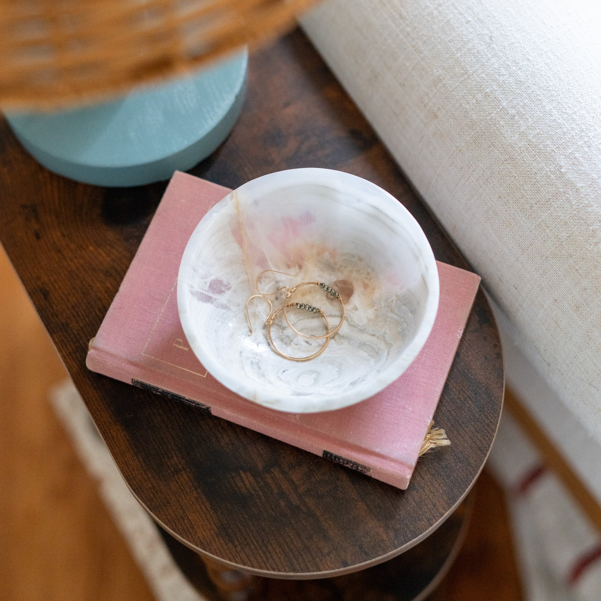 Natural white onyx jewelry dish for rings and earrings