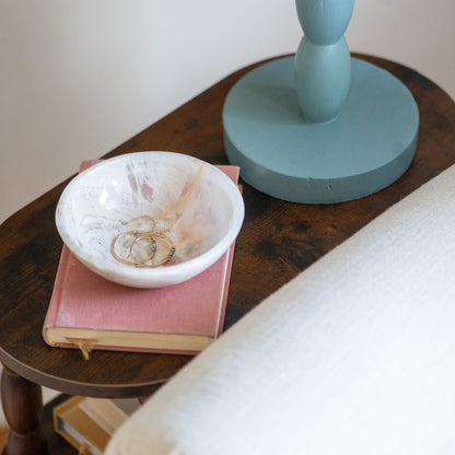 Handcrafted white onyx trinket tray with gold jewelry styling