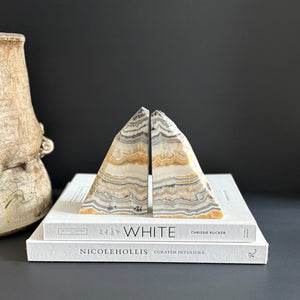 white, black and yellow onyx bookend pair, natural stone bookends