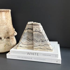 black and white zebra onyx bookend pair, natural stone bookends