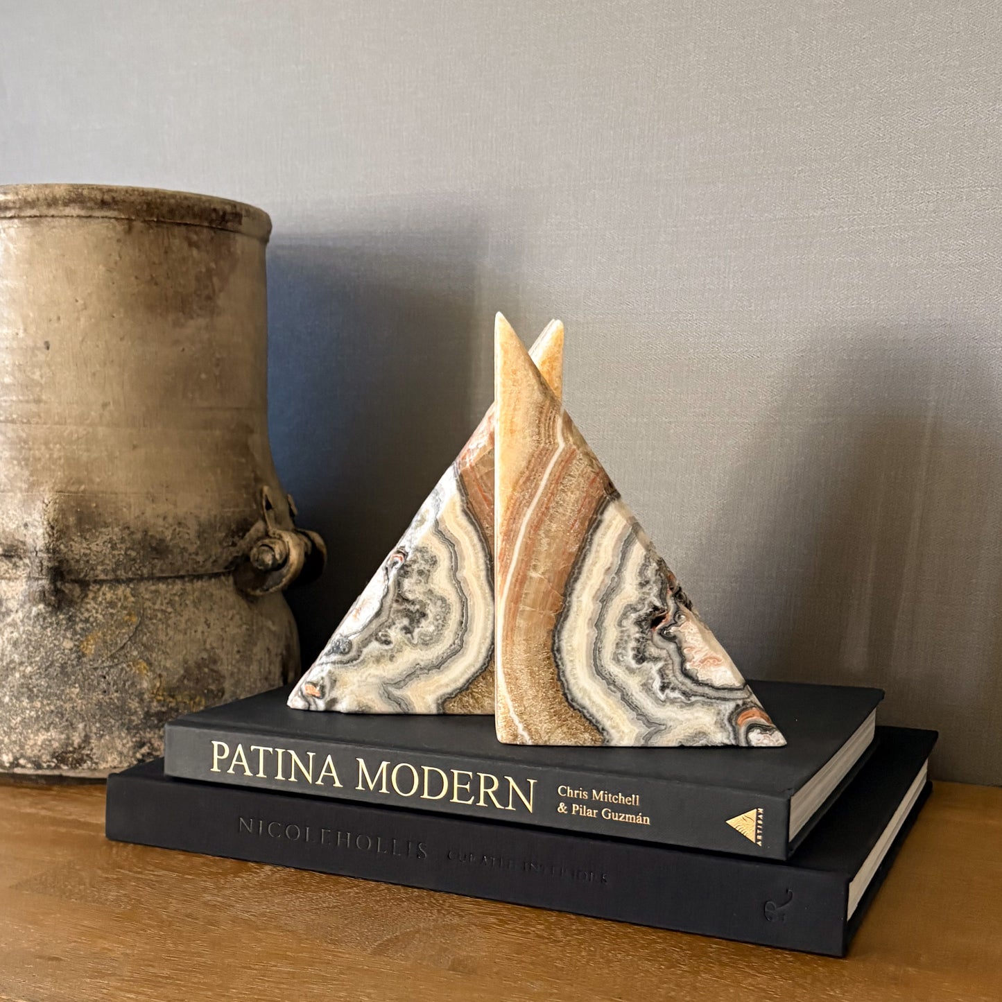 Zebra calcite stone bookend pair natural striped decor