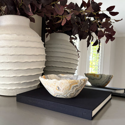 white, black and yellow onyx bowl