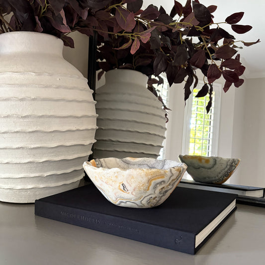 white, black and yellow onyx bowl