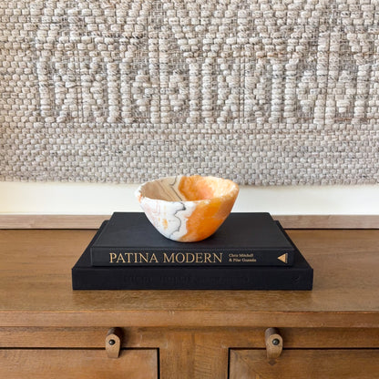 Polished zebra calcite stone bowl hand carved decorative crystal home accent