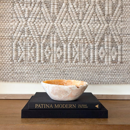 Hand carved zebra calcite gemstone bowl decorative crystal dish with natural banding