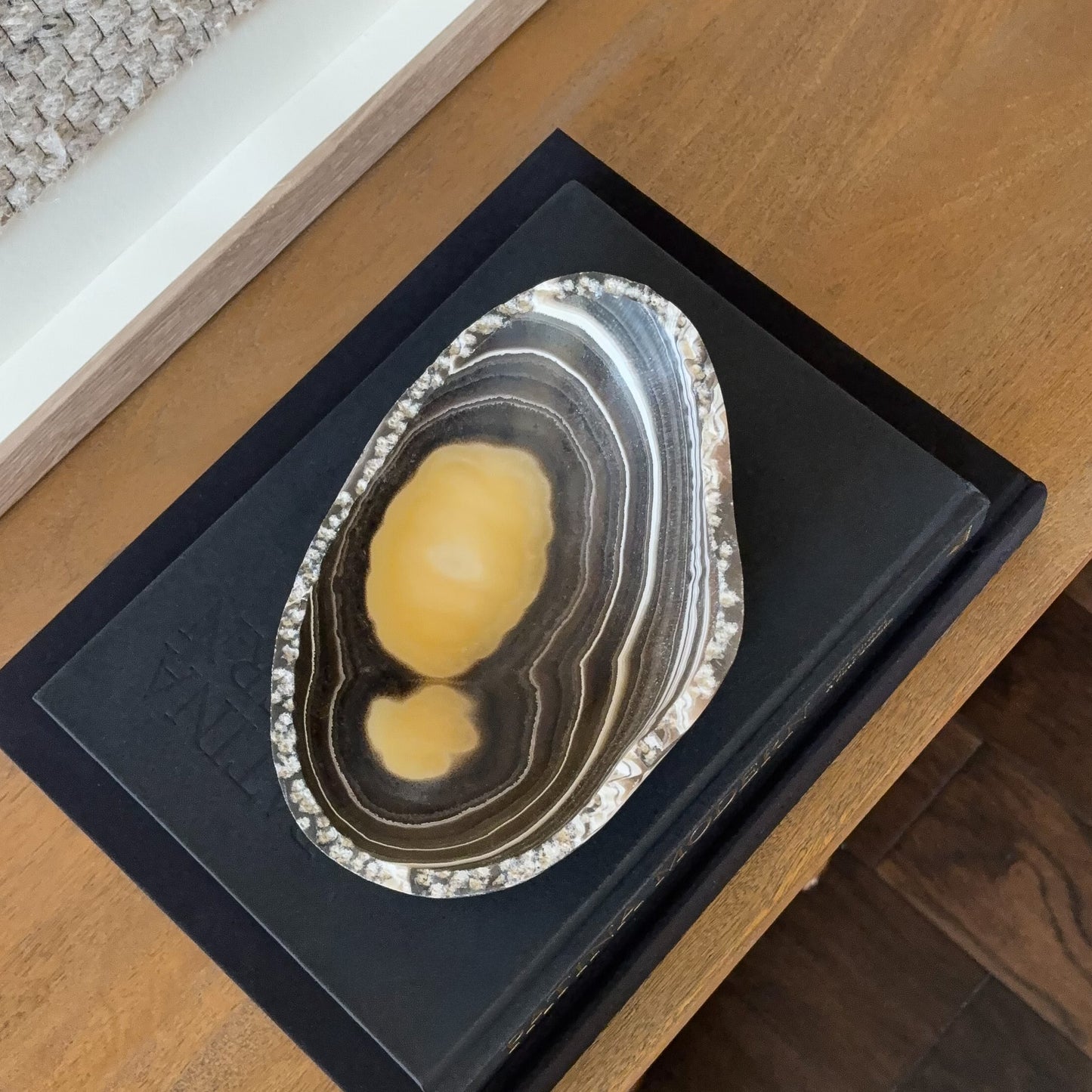 Artisan carved zebra onyx bowl for home decor or crystal display