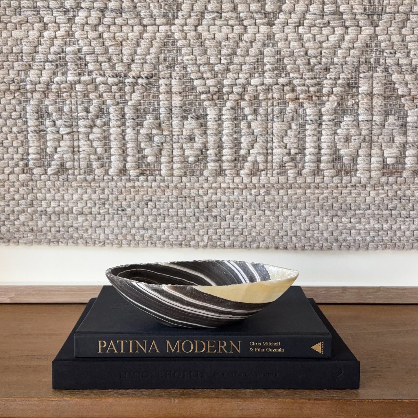 Small decorative zebra onyx bowl handcrafted from natural banded stone