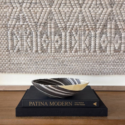 Small decorative zebra onyx bowl handcrafted from natural banded stone