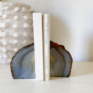 natural agate bookends, natural stone bookends, blue agate bookends
